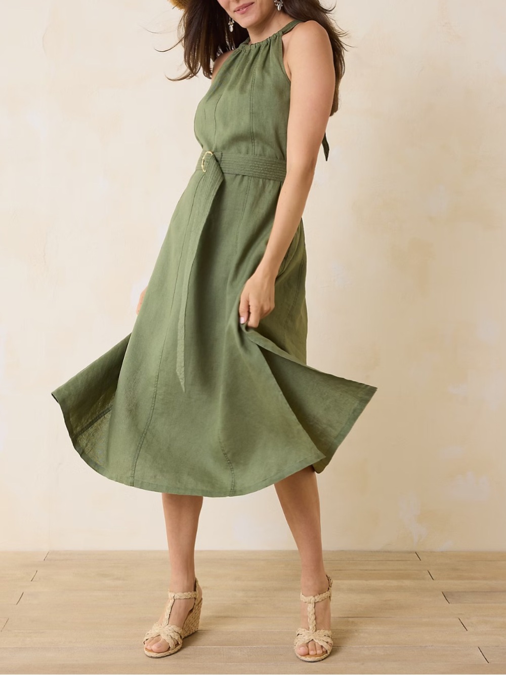 Tommy Bahama Coastalina Halter Linen Midi Dress with in Green Olive Size S